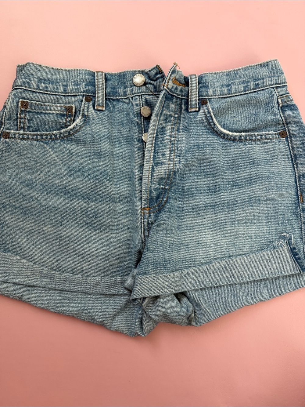 Denim Forum Light Blue Rolled Hem Jean Shorts